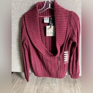 Harley Davidson 1/2 Zip cable knit red long sleeve shawl Cardigan sweater XS new